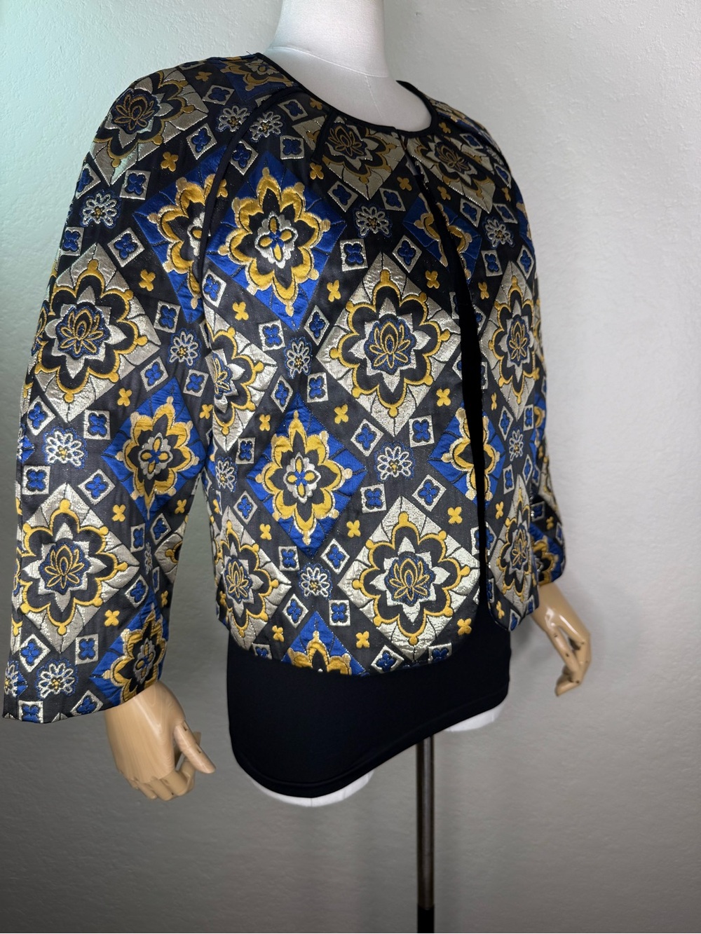 Ann Taylor LOFT Shimmer Mosaic Brocade Metallic Vintage Style Quilted Jacket S - Picture 9 of 16